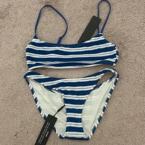 Blue and White Striped Bikini Set